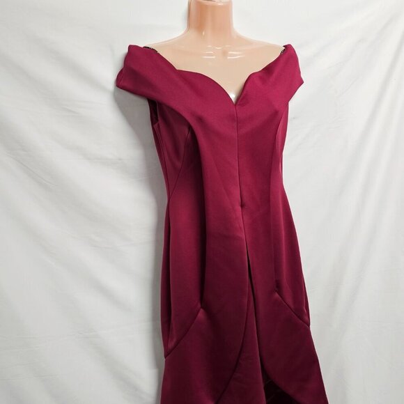Black Halo Eve Anderson Off the Shoulder Sheath Dress Women Size 8 Burgundy - Picture 8 of 14